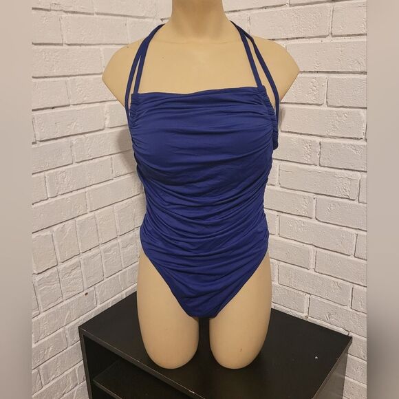 Source Unknown Other - NWOT Royal Blue Ruched One-Piece Halter Swimsuit - Size Large (L)